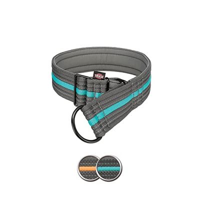 TRIXIE Fusion - Collana Educazione, Extra Larghezza, S–M, 28–38 cm/35 mm, Grafite/Blu oceano