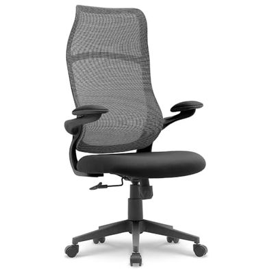 Fauteuil de Bureau Ergonomique en Tissu – Dossier Haut Respirant en résille, accoudoirs 2D relevables et pivotants, mécanisme basculant centré, Hauteur d’Assise réglable – Noir