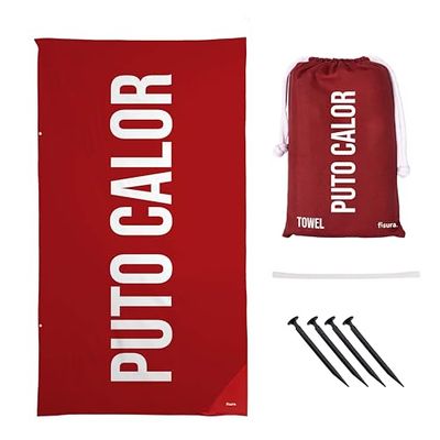 Fisura – Toalla de Playa Grande roja “P*to Calor”. Toalla de Microfibra Ligera para Piscina, Playa, Camping o Picnic. Anti Arena. Secado rápido. Regalo Original. 180 x 100 cm