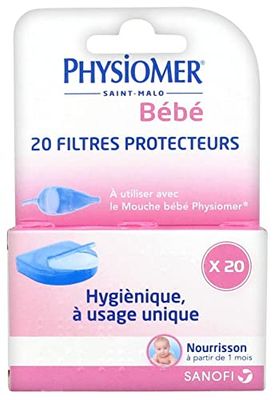 Physiomer Bébé – Filtres protecteurs – Dispositif médical – 20 filtres protecteurs – Mouche bébé Physiomer – Nez qui coule – Rhume – Rhinopharyngite – Facilite l’élimination du mucus