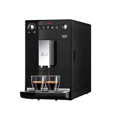 Melitta Purista F 230-102 - Macchina da caffè automatica con macinino conico silenzioso (tasto di selezione diretta, funzione a 2 tazze, larghezza 20 cm, gruppo erogatore estraibile), colore: nero