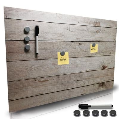 BAKAJI Lavagna Magnetica Scrivibile e Cancellabile da Parete, Lavagnetta con 5 Calamite e 1 Pennarello, Bacheca Memo Board a Muro Ideale Cucina, Soggiorno, Ingresso, 60 x 40 cm (Staccionata)