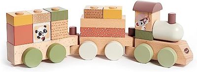 Tiny Love Petit Train en Bois Bebe, Train jouet en bois, Trieur de formes en bois avec 3 wagons et 14 blocs de jeu empilables, Créativité, Motricité, Design Naturel, Dès 18 mois, Boho Chic