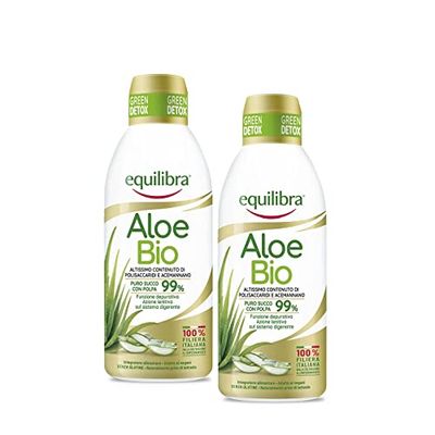 Equilibra Integratori Alimentari, Aloe Bio, Aloe Vera Puro Succo con Polpa 99%, Aloin Free, 100% Filiera Italiana Biologica, Vegan, Naturalmente Privo di Lattosio, Senza Glutine, 2 Pezzi da 750 ml