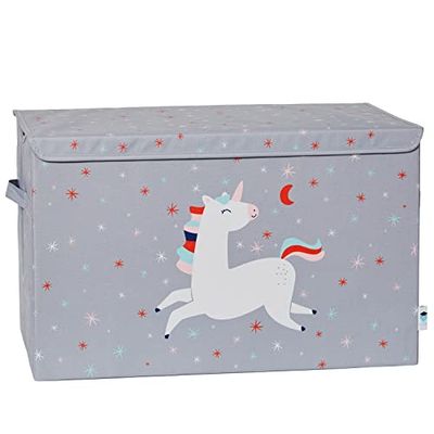 LOVE IT STORE IT - Boîte De Rangement Enfant Gris Licorne - Grande, Pliable, Résistante - Boîte De Rangement Avec Couvercle - 62x38x39cm