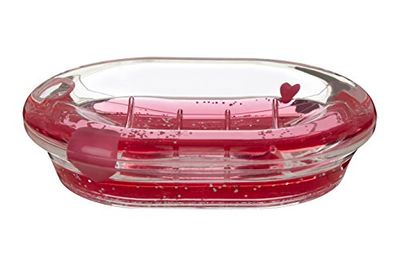 Premier Housewares Saboneteira com corações flutuantes, acrílico, transparente/vermelho, 10 x 14 x 3 cm