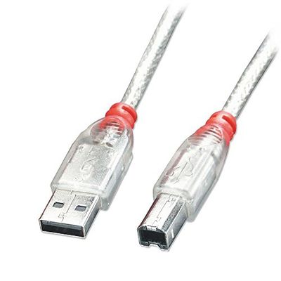 LINDY 41751 0.5m USB 2.0 Cable - Type A To B, Transparent