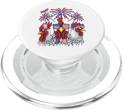 Divertidos Patrióticos Pollos USA Flagador Amante de pollo 4 PopSockets PopGrip para MagSafe