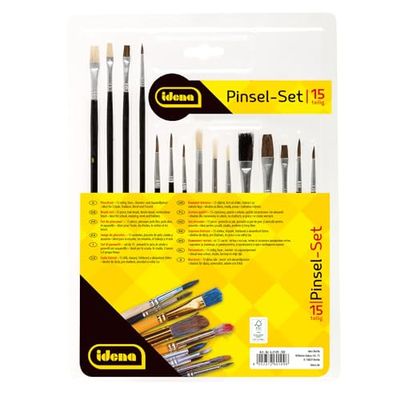 Idena 60109 – penselset, 15 delar, olika sorter, borstpensel, rund pensel och akvarellpensel