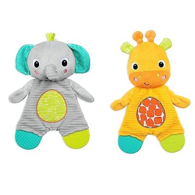 Bright Starts, Snuggle & Teethe Mordedor de peluche - elefante ou girafa sortidos (1 unidade, o estilo pode variar), idades recém-nascido +