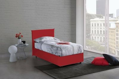 Talamo Italia - Lit simple Claire, Lit coffre avec revêtement en tissu, 100% Made in Italy, Ouverture frontale, avec matelas 90x200 cm inclus, Rouge