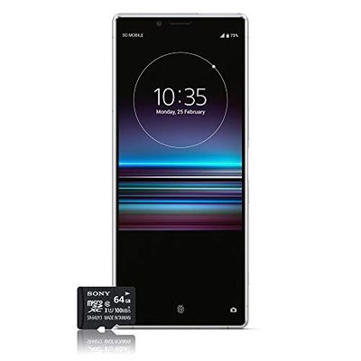 Sony Xperia 1 Smartphone-paket (16,5 cm (6,5 tum) OLED-skärm, dubbelt SIM-kort, 128 GB minne, 6 GB RAM, Android 9.0) vit + gratis 64 GB minneskort [exklusivt för Amazon] — tysk version