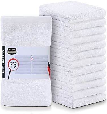 Utopia Towels Köksbarmoppar handdukar, paket med 12 handdukar – 40 x 45 cm, 100% bomull superabsorberande vita barhanddukar, multifunktionella rengöringshanddukar för hem- och köksbarer