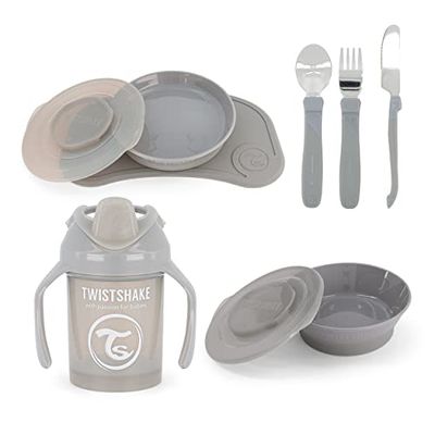 Twistshake All-In-Need Mealtime Kit de Vajilla, 7 st - 1x Mantel Individual Placa, 1x Plato, 1x Cuenco, 3x Cubiertos de Acero Inoxidable, 1x Mini Cup, 6+ Meses, Unisexo, 1012.8 grams