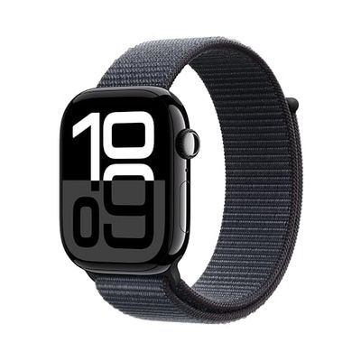 Apple Watch Series 10 GPS Smartwatch con Caja de Aluminio Negro Brillante de 46 mm y Correa Loop Deportiva Tinta - Talla única. Monitor de entreno, Pantalla Retina Siempre Activa y Neutro en Carbono