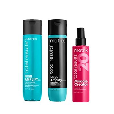 Matrix | Trio High Amplify | Shampoing + Après-Shampoing + Spray Miracle Creator | Pour Cheveux Secs Et Fins | Volume + Fortifie | 300ml + 300ml + 190ml