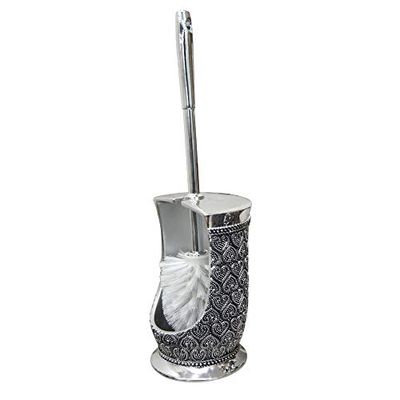 nu steel Cepillo de Limpieza de Inodoro de Resina con corazón con Soporte para Fregadero, Ahorro de Espacio, Limpiador de fregado contemporáneo, diseño Decorativo de Buen Agarre, Cromado, Plateado