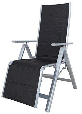 Ambientehome 50203, Verstelbare aluminium klapstoel met voeteneinde, luxe versie, tuinligstoel, campingligstoel, grijs/zwart