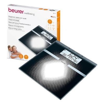 Beurer BG21 - Báscula de baño diagnóstica de cristal, pantalla LCD dos línea s, memoria para 10 usuarios, color negro