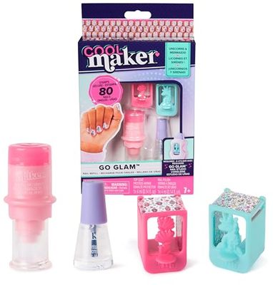 Cool MAKER - Go Glam Nail Studio Refill - för manikyrmaskin - 80 naglar med 2 mönster, 1 lackapplikator och 1 nagellacksskydd - hobbykit för barn från 7 år och uppåt