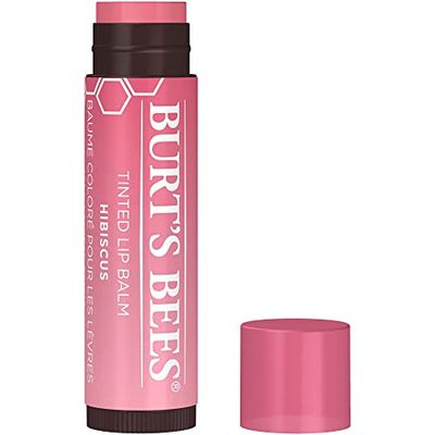 Burt's Bees Balsamo labial con color 100% natural, hibisco con ceras botnicas y manteca de karit - 1 tubo (4.25 g)