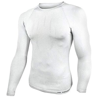 HO Soccer Underwear Shirt Performance ML Short Neck White Long Sleeve Thermal T-Shirt, Adult Unisex, White, S