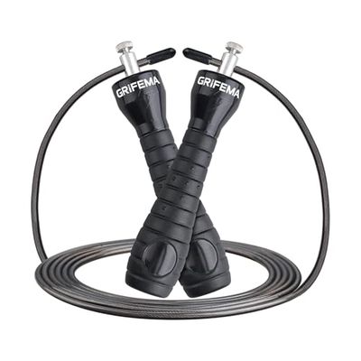 GRIFEMA GA5005, springtouw, antisliphandvat, fitness- en krachttrainingshulpmiddel voor volwassenen en kinderen om thuis te trainen, zwart