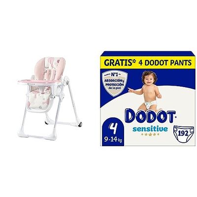 kk Kinderkraft YUMMY Trona bebé Ajustable, Trona portatil, Plegable & Dodot Pañales Bebé Sensitive Talla 4 (9-14 kg), 192 Pañales, Óptima Protección de la Piel