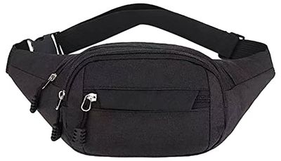 PARENCE.- Sac Banane Homme Femme/Banane avec 4 Fermetures - 3 zippés et 1 Velcro/Quotidien, Ville, Activités Physiques, Plein Air/Couleur Noir - Taille 32 * 16 cm