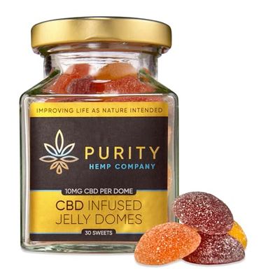 Purity Hemp Company CBD Jelly Domes 300mg | Regular Strength | Delicious Natural Orange, Grape & Lemon | Vegan, THC-Free & GMO-Free (30 Gummies)