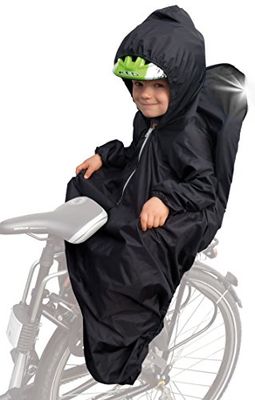 Sunnybaby 14490 Regncape för barncykelsits med ärmar, reflexremsor och huva lämplig för barnhjälm, svart