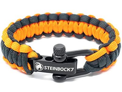 Steinbock7 ® Paracord survivalarmband van roestvrij staal, verstelbaar, met handleiding voor het vlechten (mogelijk niet beschikbaar in het Nederlands), oranje/zwart, 23 cm