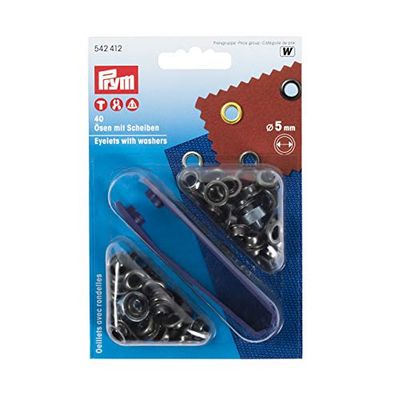 Prym Œillets avec Rondelle, Metal, Scrap Iron, 5 mm, Set de 40 Pièces