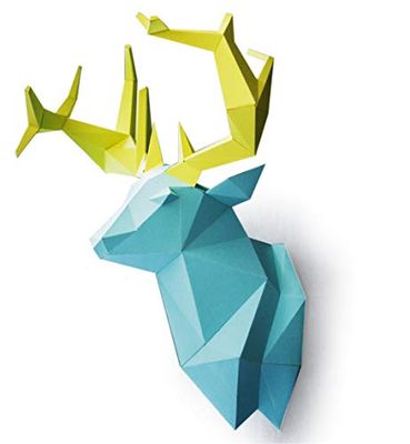 ORIGADREAM, GIÀ PRETAGLIATO Papercraft Kit PUZZLE 3D di assemblarsi per la decorazione FAI DA TE DIY scultura carta per adulti basso poli assemblaggio, Trofeo Animale, Carta 300g (Testa di Cervo)