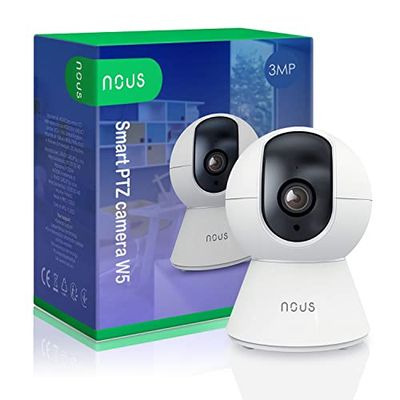 NOUS W5 3MP Wi-Fi telecamera di sorveglianza per interni, telecamera PTZ, telecamera Wifi, telecamera per bambini, telecamere di sicurezza, telecamera per animali domestici con Pet camera 2,4 GHz