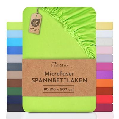 NatureMark - Microvezel SPANNBETTLAKEN voor een speciale prijs! vele maten en kleuren merkartikelen (90x200-100x200 cm, appelgroen)