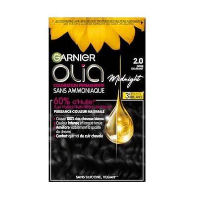 Garnier Coloration Permanente - Sans Ammoniaque - Aux Huiles Naturelles de Fleurs - Noir Diamant (2.0) - Olia