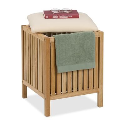 Relaxdays Tabouret avec Rangement, capacité : 30 litres, H x L x P : 51 x 38 x 38 cm, Nature et Beige