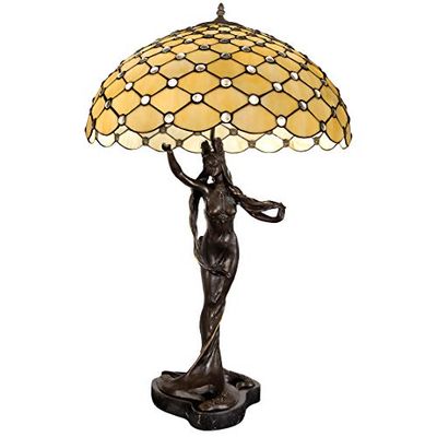 World Art TW60505 Lampes Style Tiffany Lampe de table sculpture avec pierres, 85x54x54 Cm