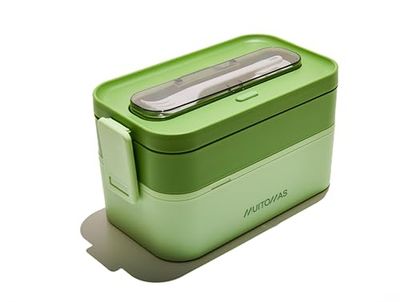 Muitomas, Lunch Box 1700ml, Porta Pranzo con Posate e Due Contenitori, Portapranzo Ermetico per Alimenti, Lunch Box Microonde, Lavastoviglie e Congelatore, Colore Verde Salvia