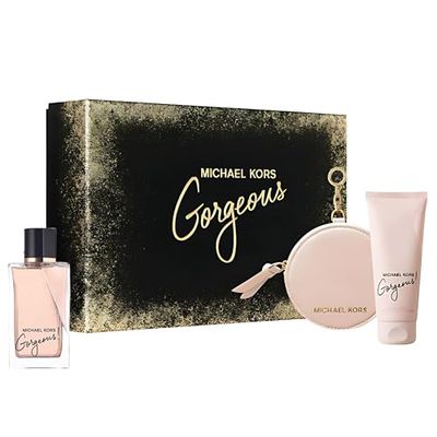 Gorgeous by Michael Kors for Women - 3 Pc Gift Set 3.4oz EDP Spray, 3.4oz Body Lotion, Round Purse