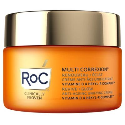 RoC - Multi Correxion Revive + Glow Crema Unificante de Vitamina C - Suaviza las Arrugas - Mejora el Tono y la Textura de la Piel - Previene las Manchas Oscuras - 50 ml