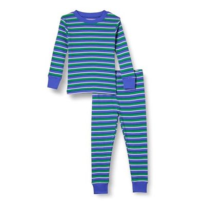 Amazon Essentials Bawełniane zestawy piżam dla małych dzieci, unisex, niebiesko-zielone paski, XS