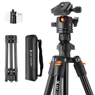 Treppiede Fotocamera e Smartphone 163cm, K&F Concept Treppiede in Alluminio da Viaggio Leggero e Compatto, Compatibile con Canon Nikon Sony DSLR Reflex iPhone Samsung, 360° Testa a sfera