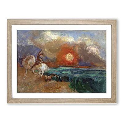 Saint George And The Dragon By Odilon Redon Classic Painting Framed Wall Art Print, Ready to Hang Picture for Living Room Bedroom Home Office Décor, Oak A3 (46 x 34 cm)