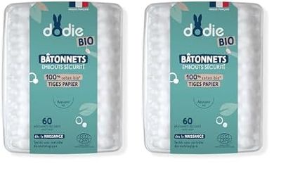 Dodie - Bâtonnets Bébé Bio, Dès la naissance, 60 Unités (Lot de 2)