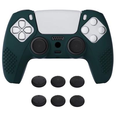 eXtremeRate PlayVital Racing Green 3D Studded Edition Anti-slip Silicone Cover Skin for ps5 Controller, Soft Rubber Case for ps5 Wireless Controller with 6 Black Thumb Grip Caps