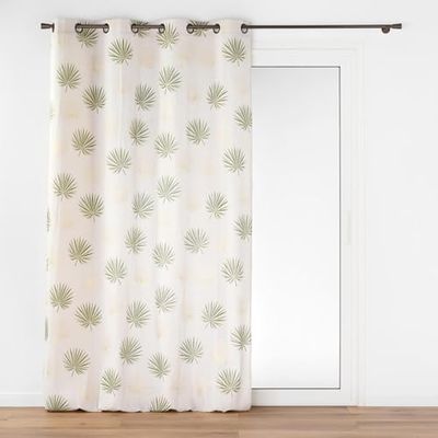 Douceur d'Intérieur, Rideau à Oeillets (140 x 240 cm) Lotus Vert, Polycoton Imprimé Métallisé