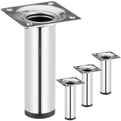 PrimeMatik IO004-VCES Piedini Rotondi per Tavolo e Mobile. Gambe in Acciaio Cromato da 10 cm, Confezione da 4 (IO004)