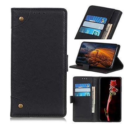 Carcasa de telefono for Galaxy A90 5G Hebilla de Cobre Retro Crazy Horse Texture Horizontal Flip Funda de Cuero con Soporte y Ranuras for Tarjetas y Billetera (Negro) (Color : Negro)